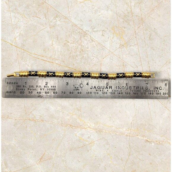 VINTAGE JOAN RIVERS BLUE ENAMEL X and O GOLD TONE BRACELET 7” - Picture 4 of 7